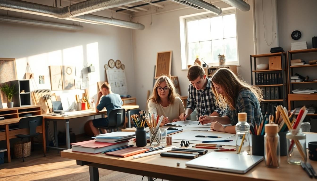 Students collaborating in study space